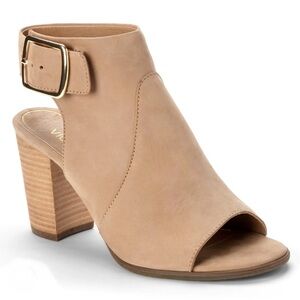 Vionic Tan Suede Peep-Toe Heeled Boots